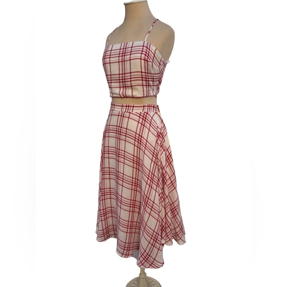 Lulu's Plaid Crop Top and Midi Skirt set Size Small